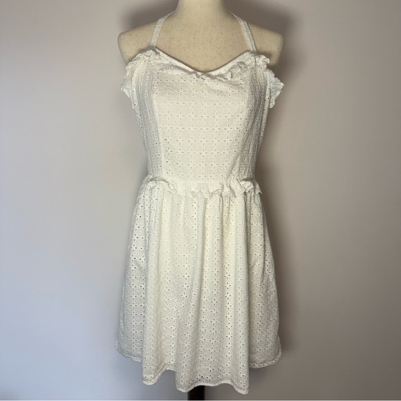 H&M White Ruffled Eyelet Lace Halter Sundress Size 10 - Picture 1 of 10